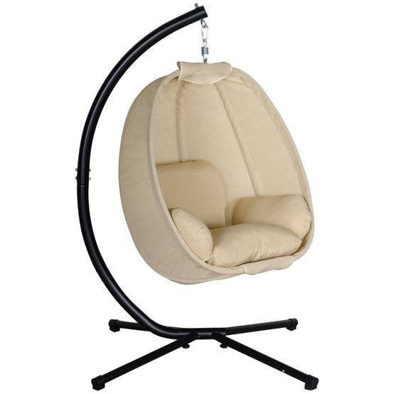 Fauteuil Suspendu Œuf Pliable Métal Jardin Coussin Kaki 125x95x170cm - ComfortXL Outdoor Living - Image 2