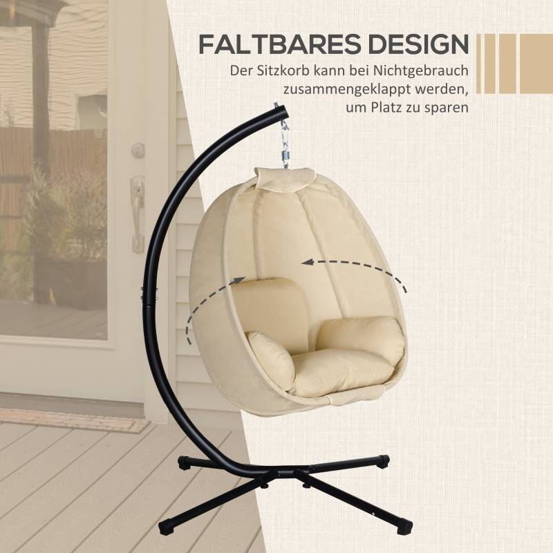 Fauteuil Suspendu Œuf Pliable Métal Jardin Coussin Kaki 125x95x170cm - ComfortXL Outdoor Living - Image 5