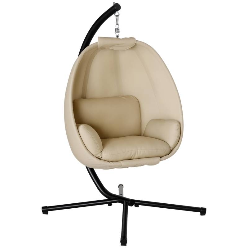 Fauteuil Suspendu Œuf Pliable Métal Jardin Coussin Kaki 125x95x170cm - ComfortXL Outdoor Living - Image 8