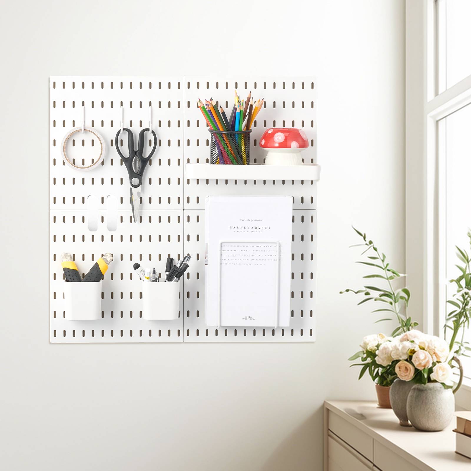 VEVOR Panneau perforé mural 280x280mm, plastique, 4 panneaux, blanc. - Image 8