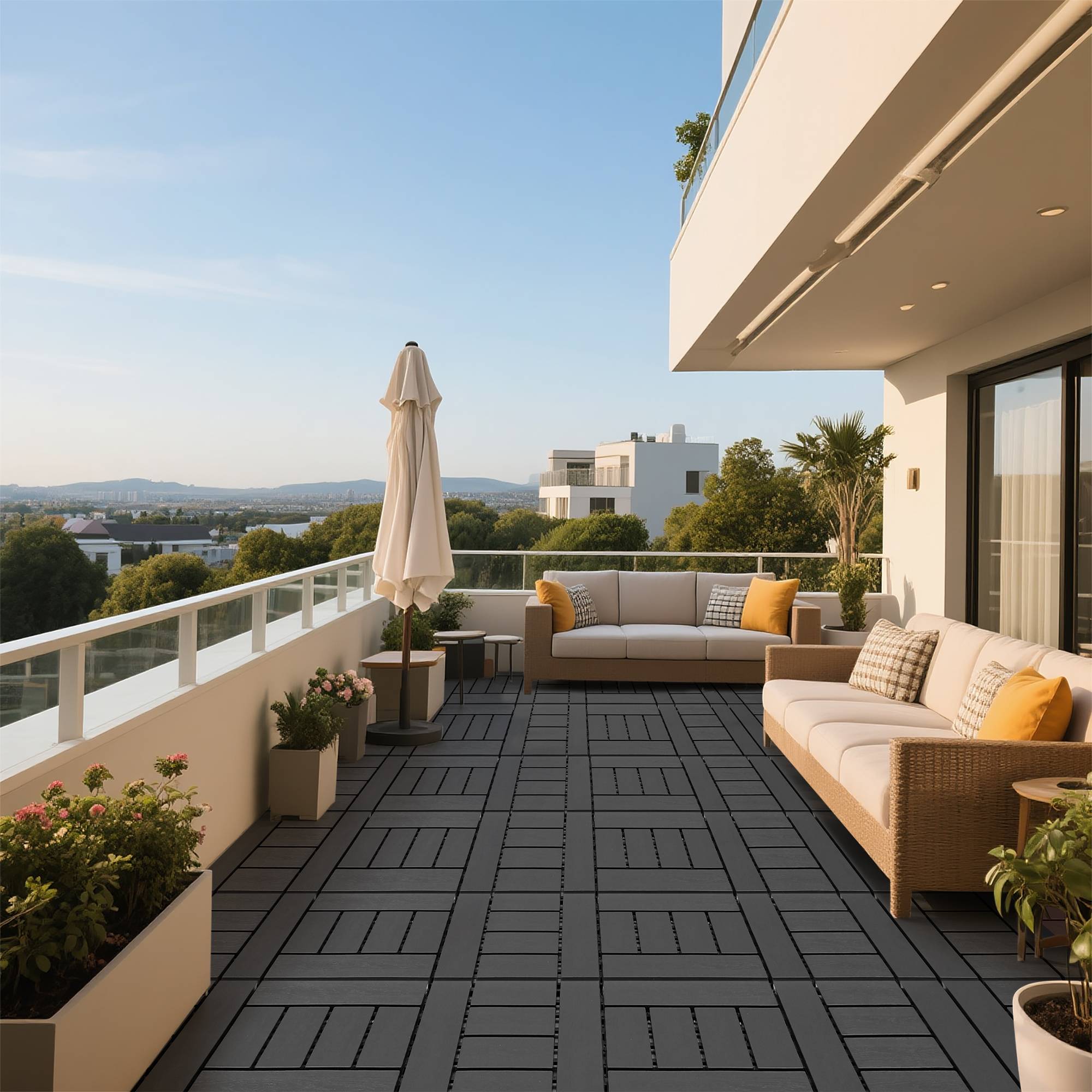 Dalles de terrasse clipsables polypropylène jardin balcon drainage 30x30 gris foncé - ComfortXL Outdoor Living - Image 7