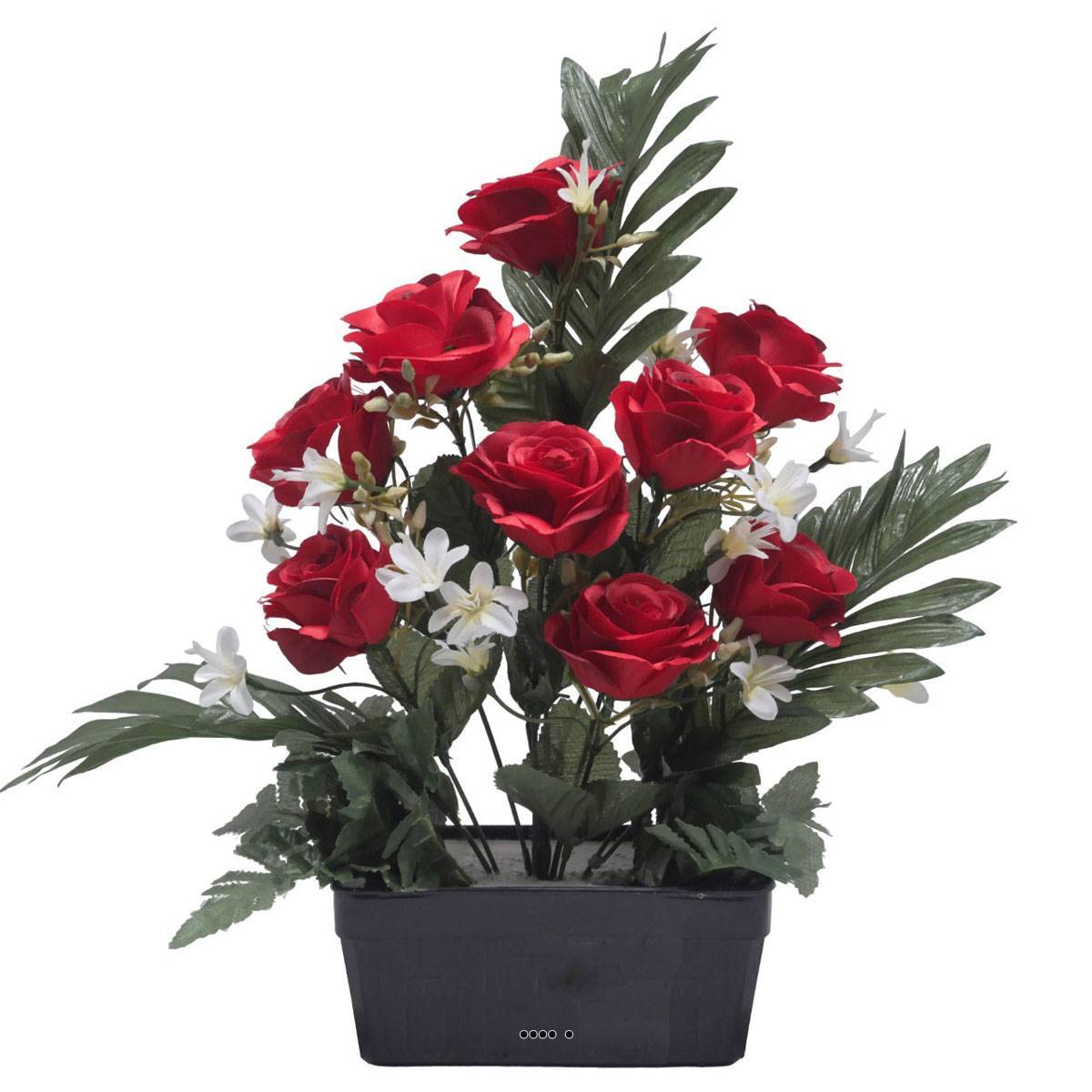 Artificielles - Jardinière fleurs artificielles Rose et Mini fleurs Rouge pour la Toussaint - couleur: Rouge 755 - Image 1