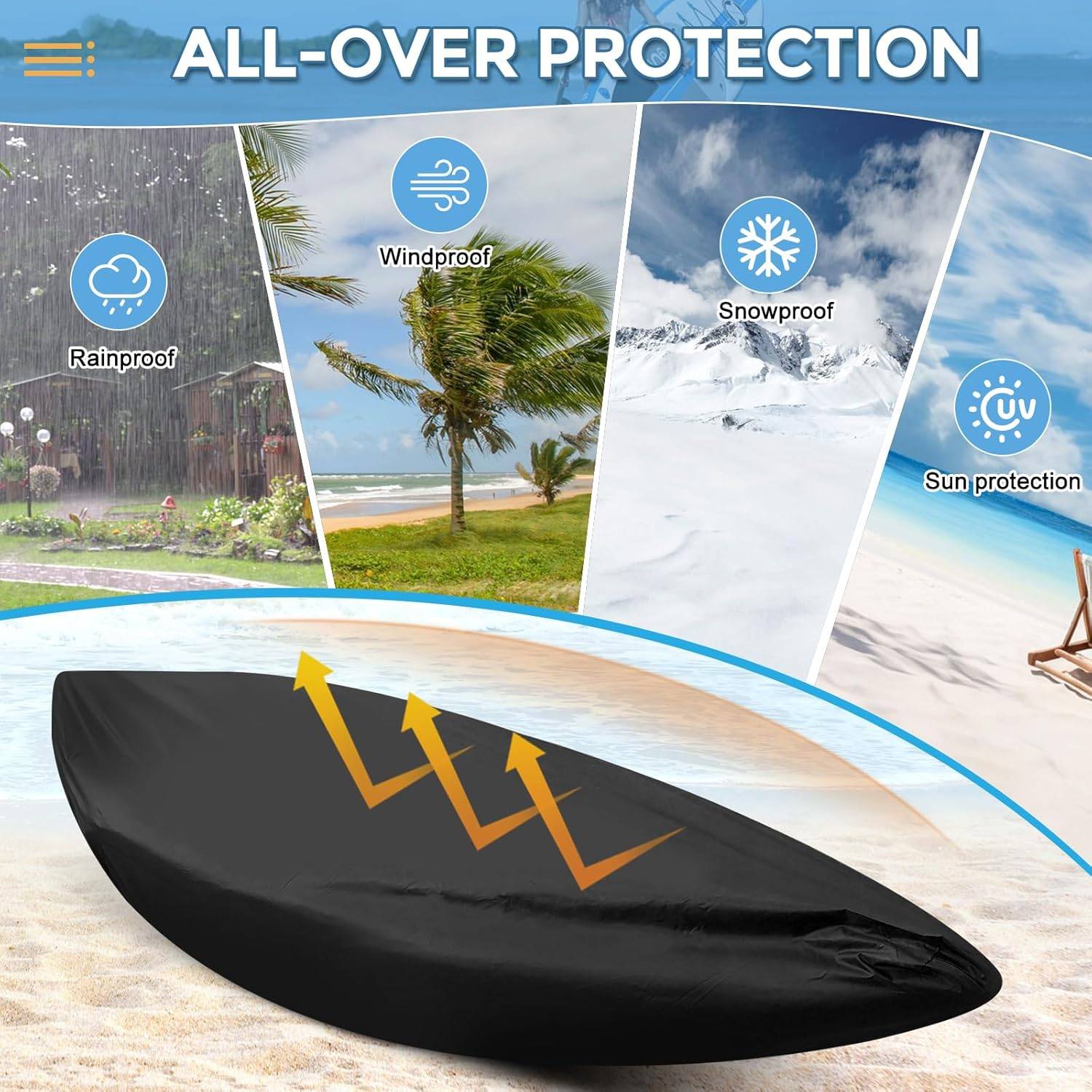 IntiMeg - Housse de protection noire pour  3,6-4 m, imperméable 210D, pour canoë, bateau, , , planche, protection solaire IntiMeg - Image 4