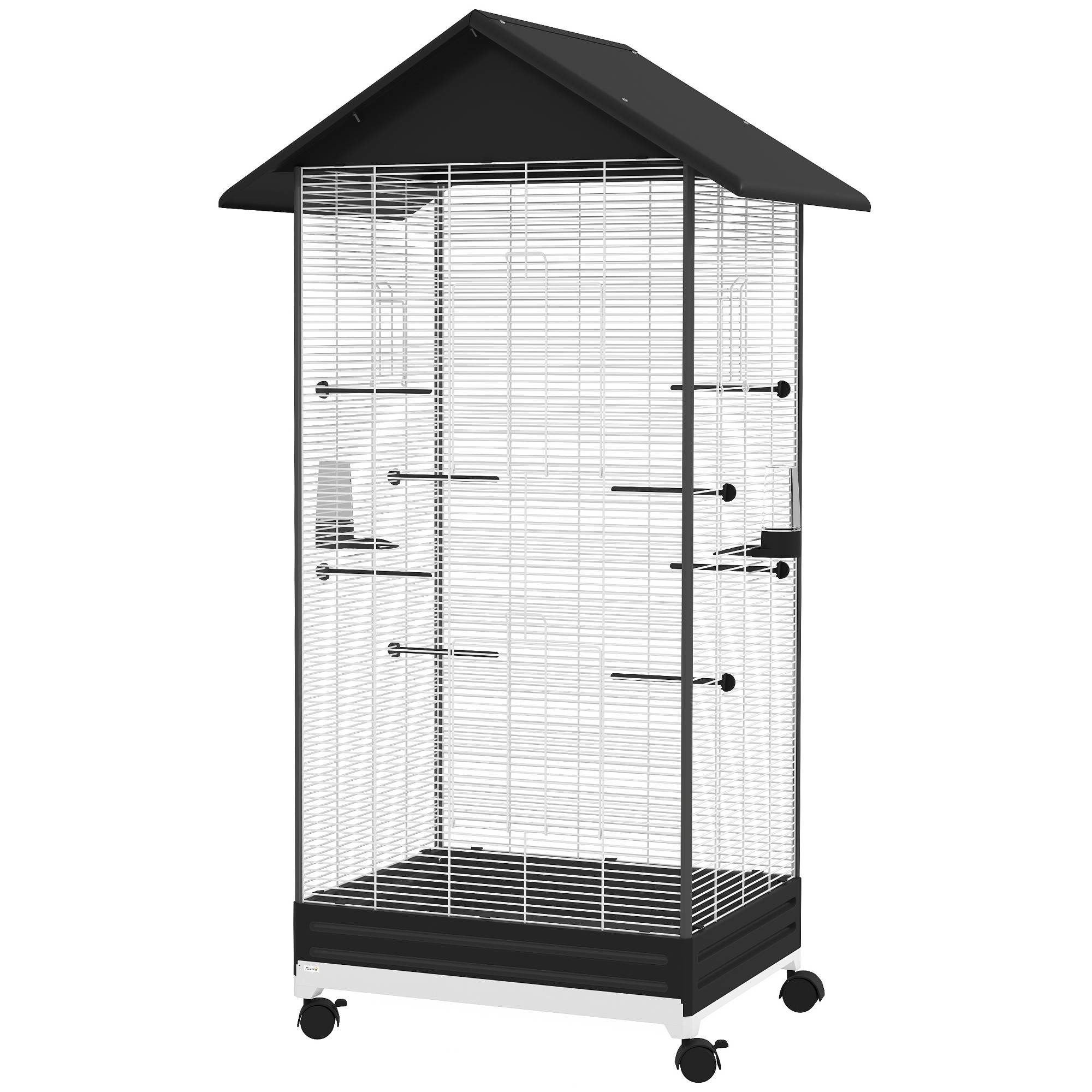 Cage pour oiseaux avec roulettes métalliques Pajarera et portes à plateau amovibles 79 x 65 x 155 cm Noir - Image 2