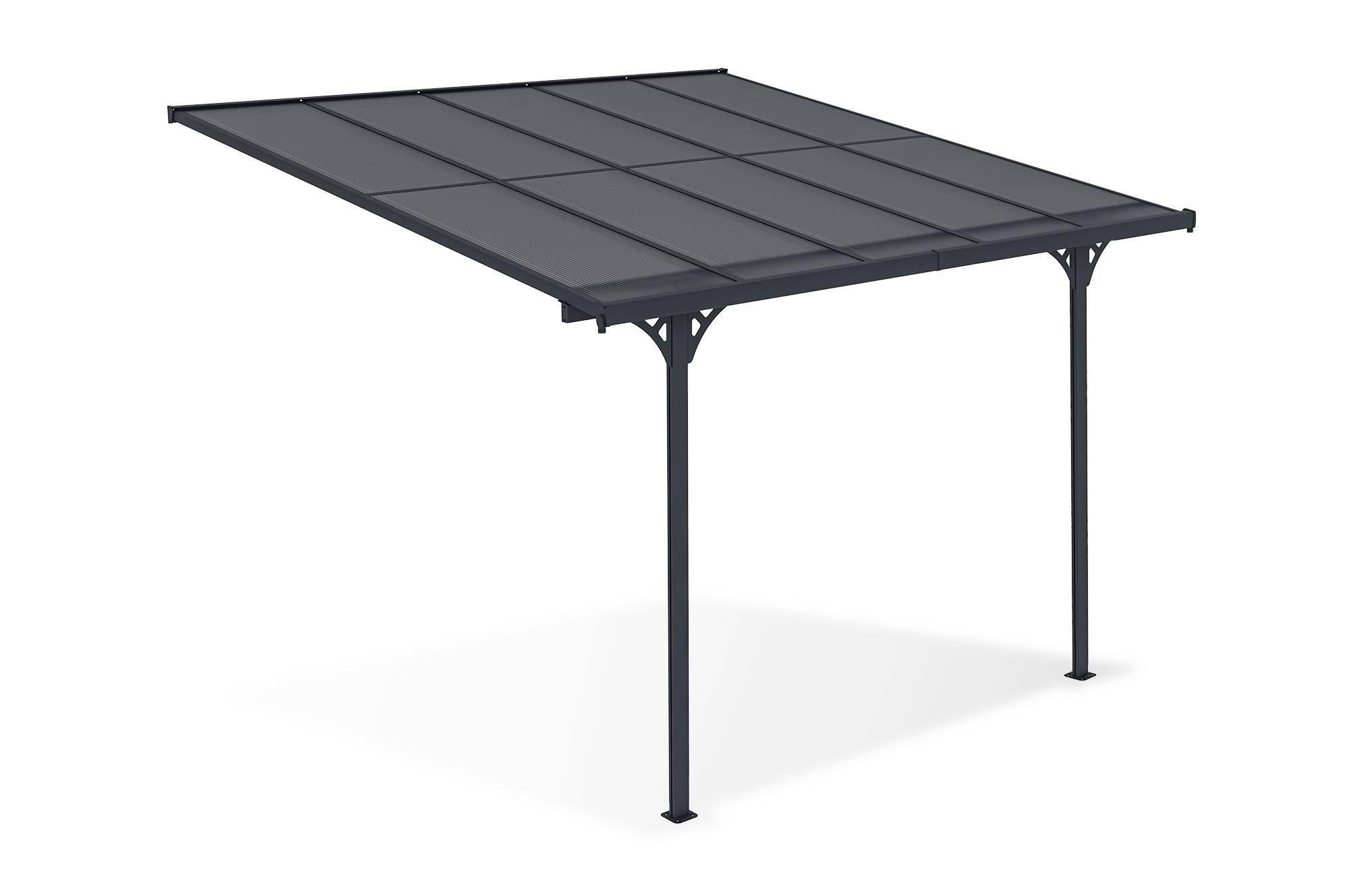 CAZEBOO - Cazeboo Pergola/Carport adossée 9m² KLEO 3x3 m gris - toit terrasse en aluminium et polycarbonate - Image 3
