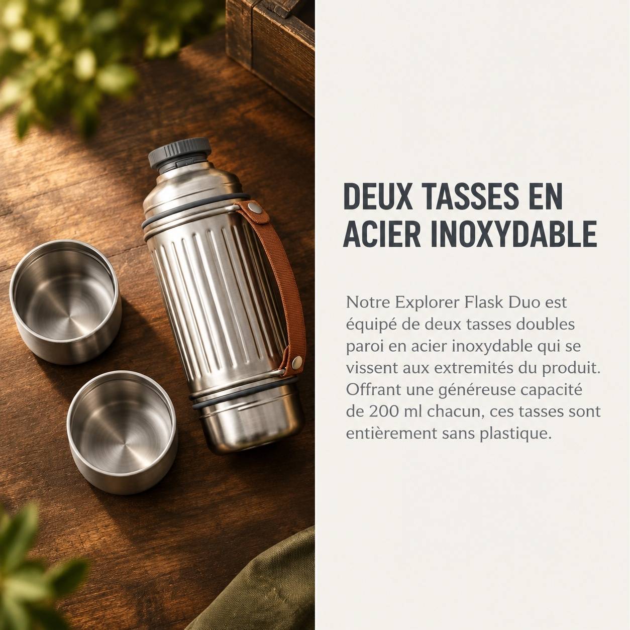 Bouteille Isotherme Acier Inoxydable 1L pour 2 Personnes Avec 2 Gobelets Étanche Isolation 24h - Image 5