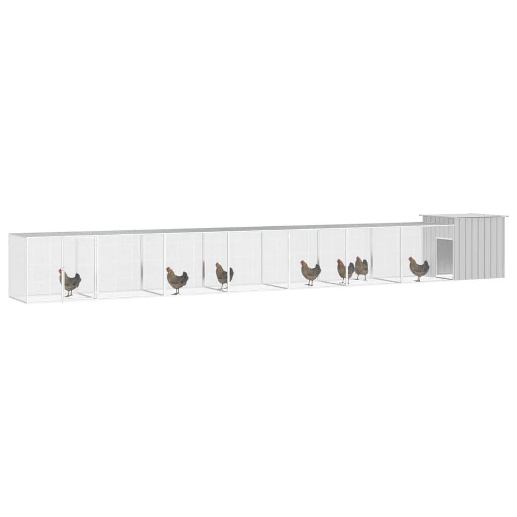 Cage Poules Acier Galvanisé Extérieur Volailles Parc Modulable 700x91x100cm Gris - ComfortXL Outdoor Living - Image 2