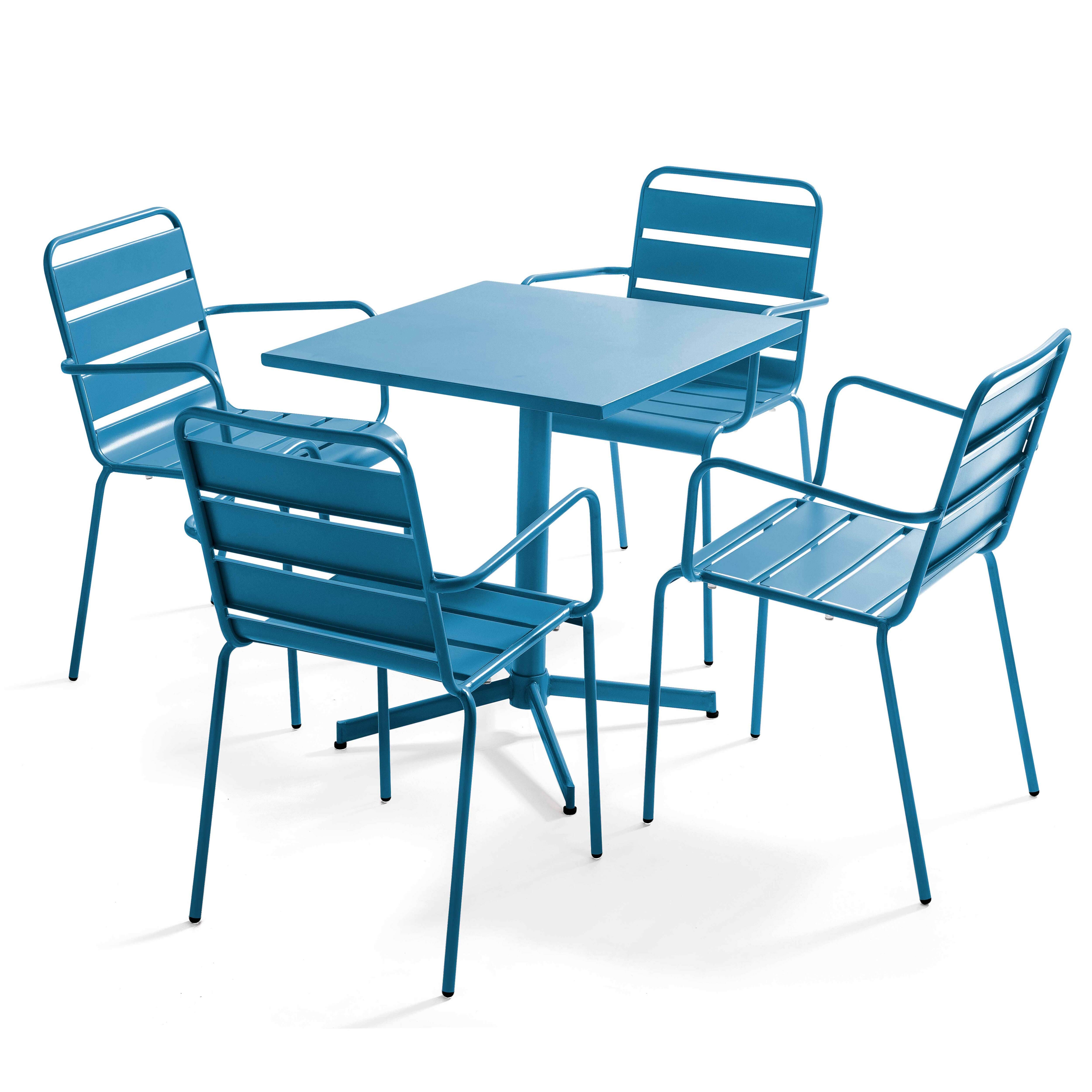 Oviala - Ensemble table de jardin et 4 fauteuils en métal bleu pacific Palavas - Oviala - Image 1