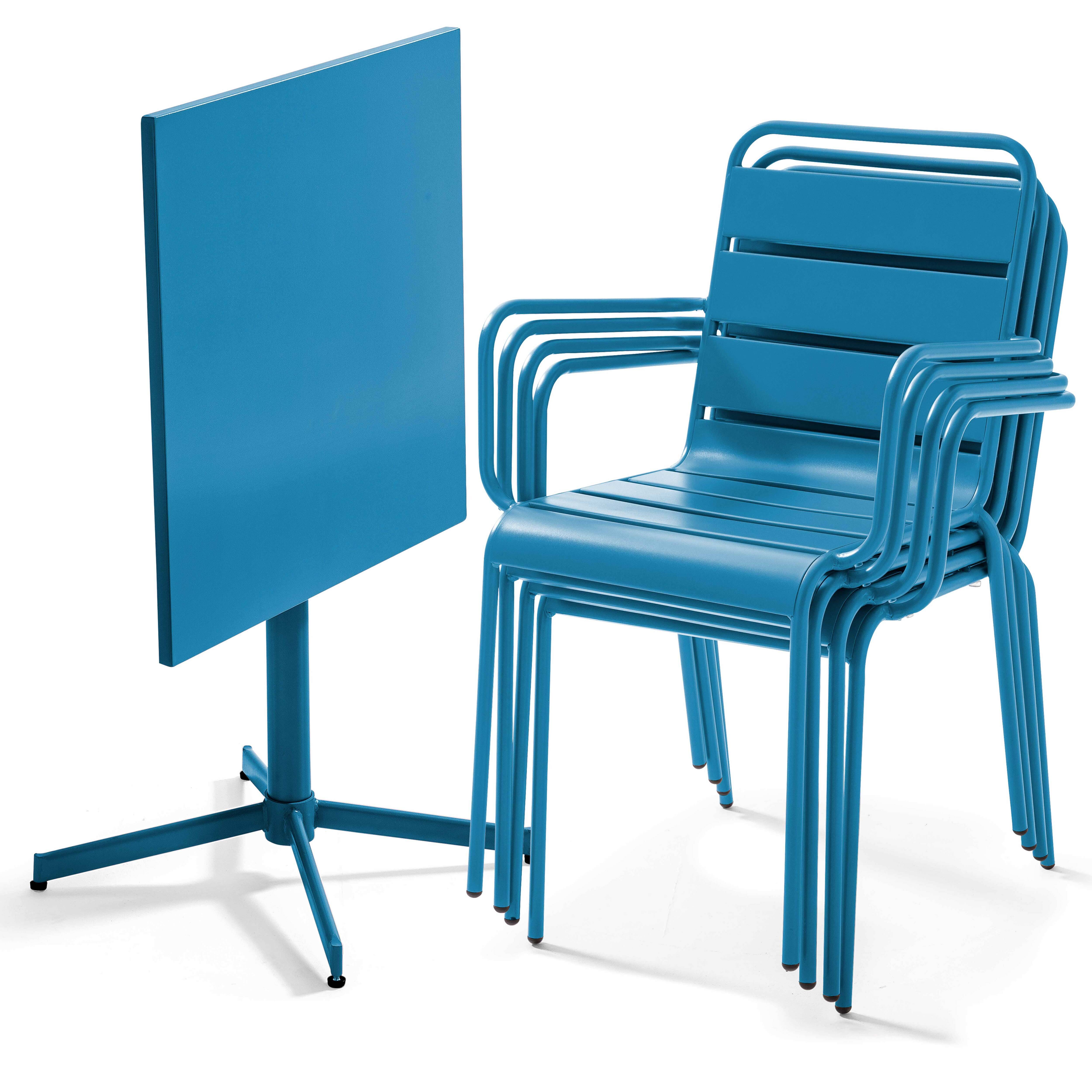 Oviala - Ensemble table de jardin et 4 fauteuils en métal bleu pacific Palavas - Oviala - Image 3