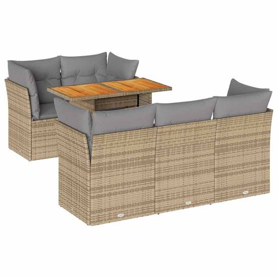 Salon de jardin 6 places beige résine tressée et bois avec rangements et table modulable – ComfortXL Outdoor Living - Image 2