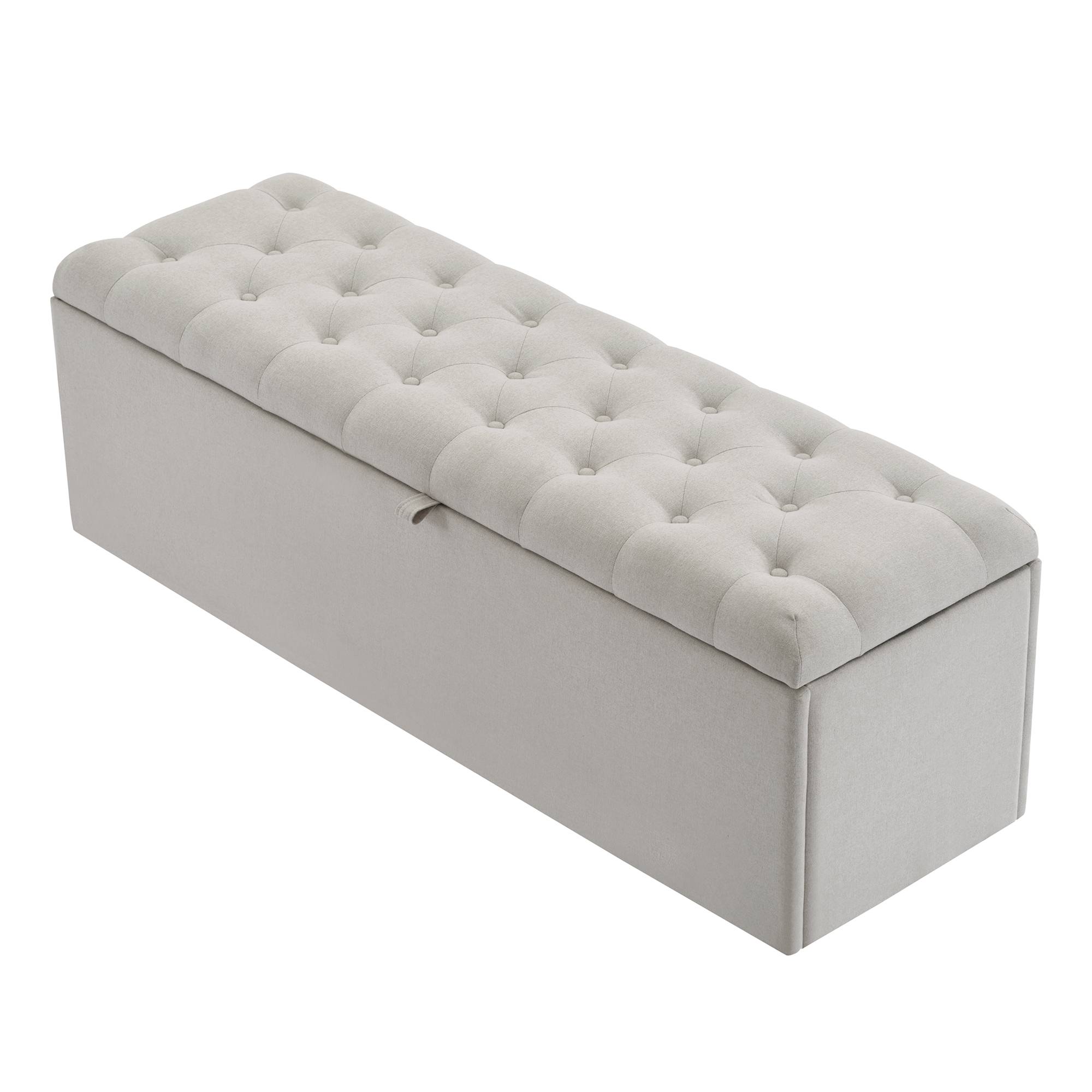 ComfortXL - Banc coffre de rangement en tissu lin rembourré pour chambre salon Gris clair 141 cm – ComfortXL Outdoor Living - Image 2