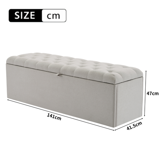 ComfortXL - Banc coffre de rangement en tissu lin rembourré pour chambre salon Gris clair 141 cm – ComfortXL Outdoor Living - Image 3