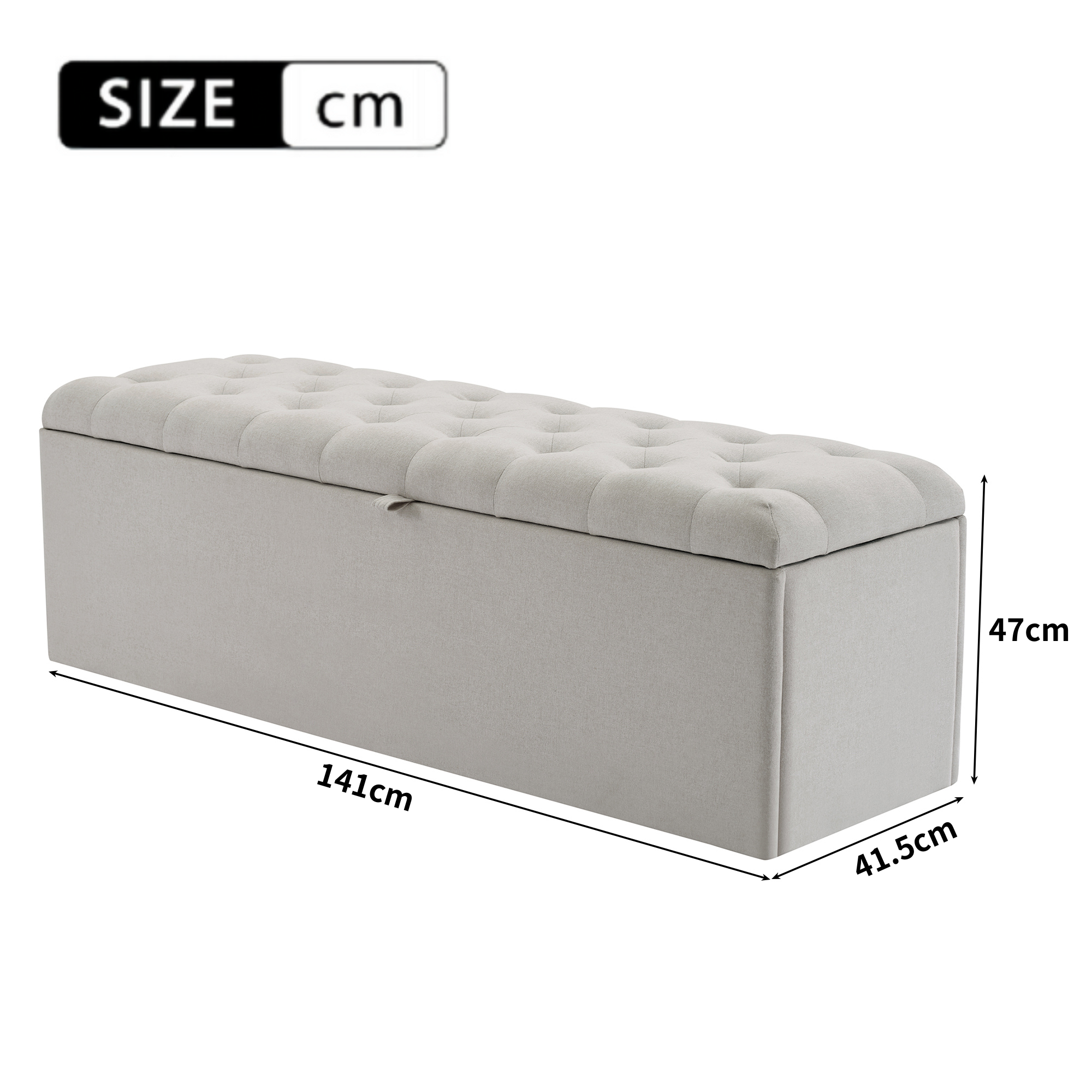 ComfortXL - Banc coffre de rangement en tissu lin rembourré pour chambre salon Gris clair 141 cm – ComfortXL Outdoor Living - Image 3
