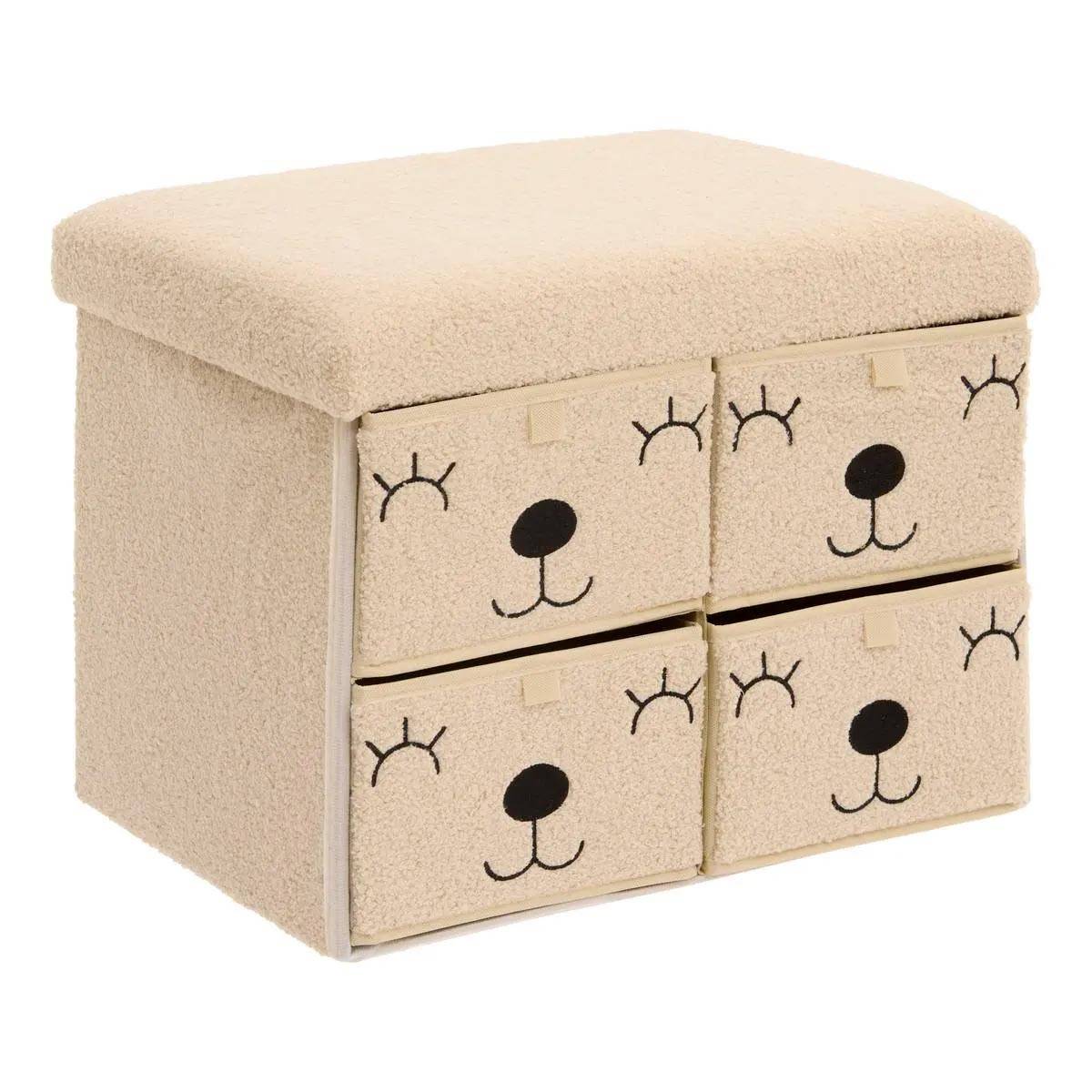 Atmosphera - Pouf Enfant avec 4 tiroirs "Ezzio" 50cm Beige - Image 1