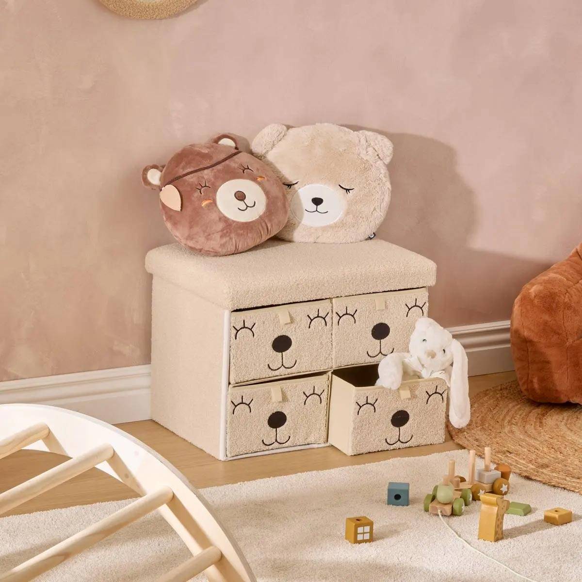 Atmosphera - Pouf Enfant avec 4 tiroirs "Ezzio" 50cm Beige - Image 3