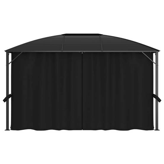 Tonnelle Adossée Aluminium Toit Rigide Polycarbonate avec Rideaux pour Terrasse Anthracite 4x3m – ComfortXL Outdoor Living - Image 6