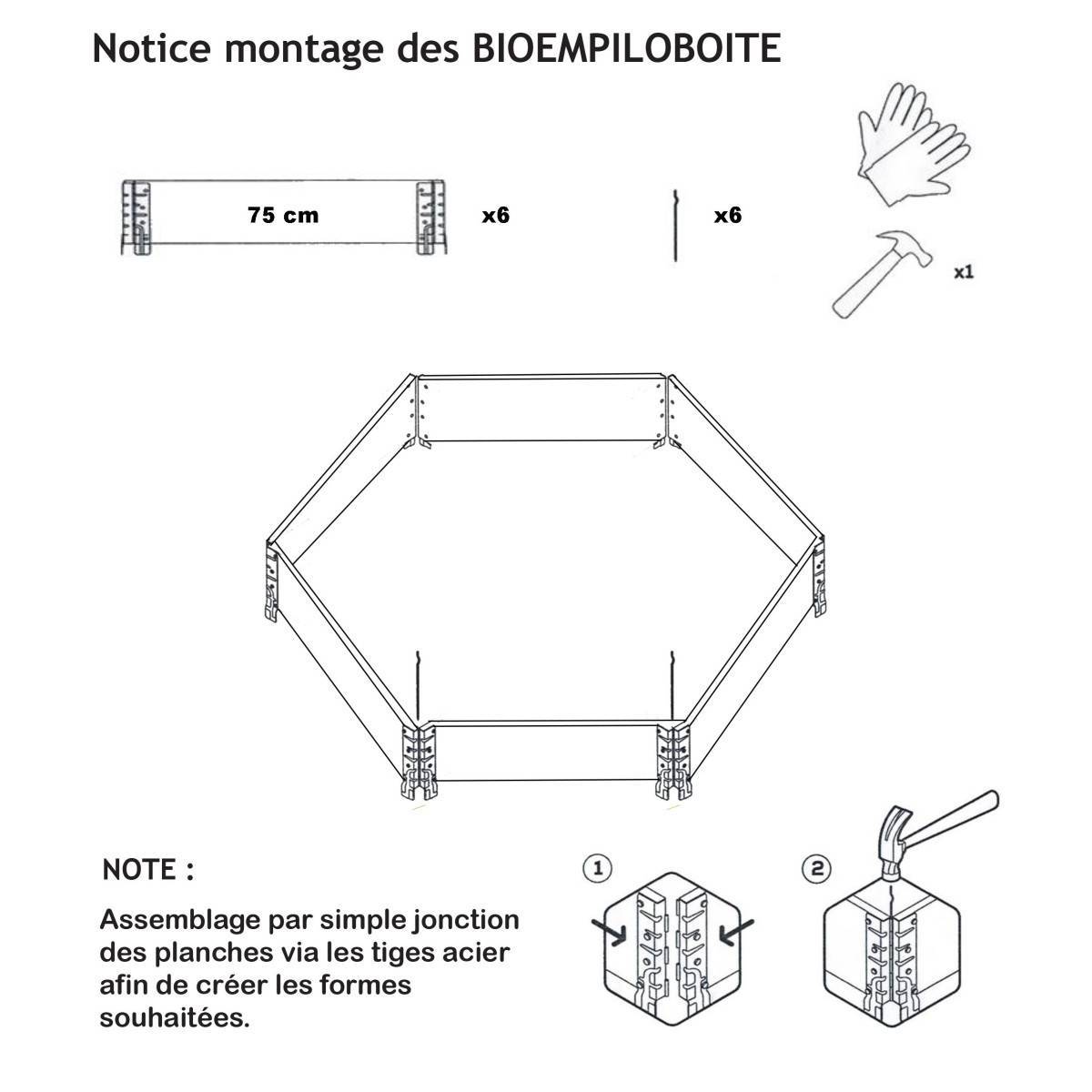 Carré potager de forme hexagonale en bois naturel avec 6 cotés de 800mm - Image 2
