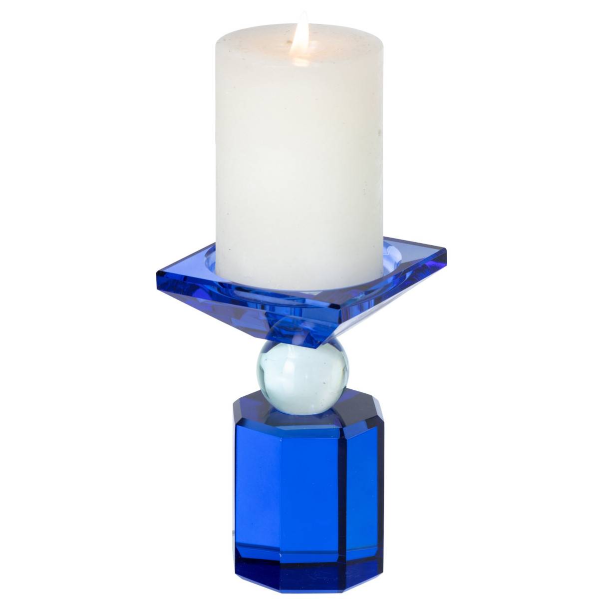 J-Line - Bougeoir Design en Verre "Taillé" 13cm Bleu - Image 3