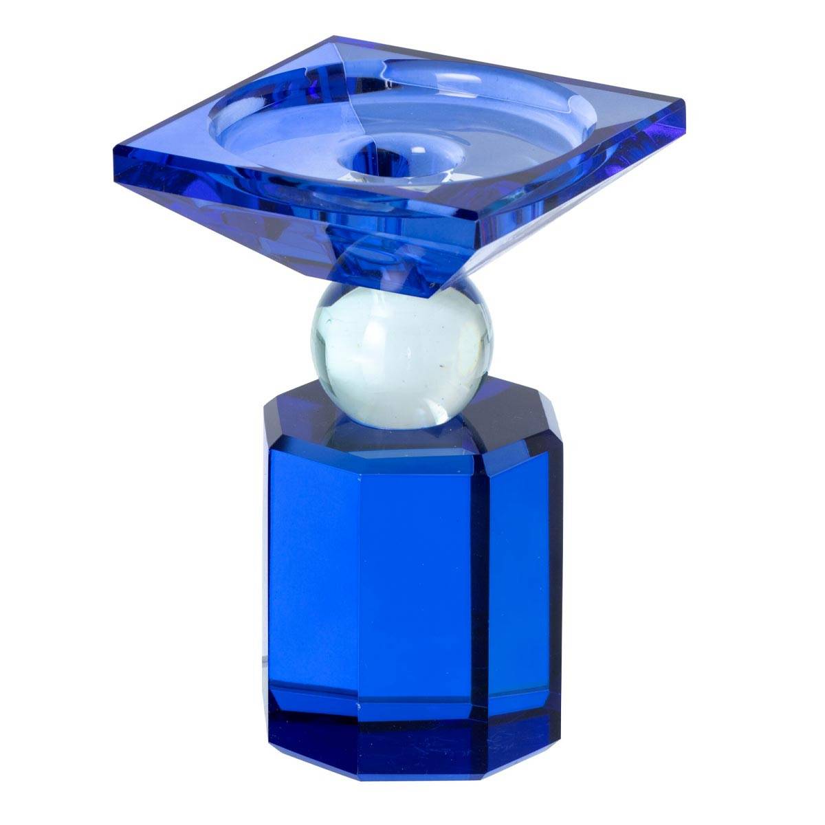 J-Line - Bougeoir Design en Verre "Taillé" 13cm Bleu - Image 1
