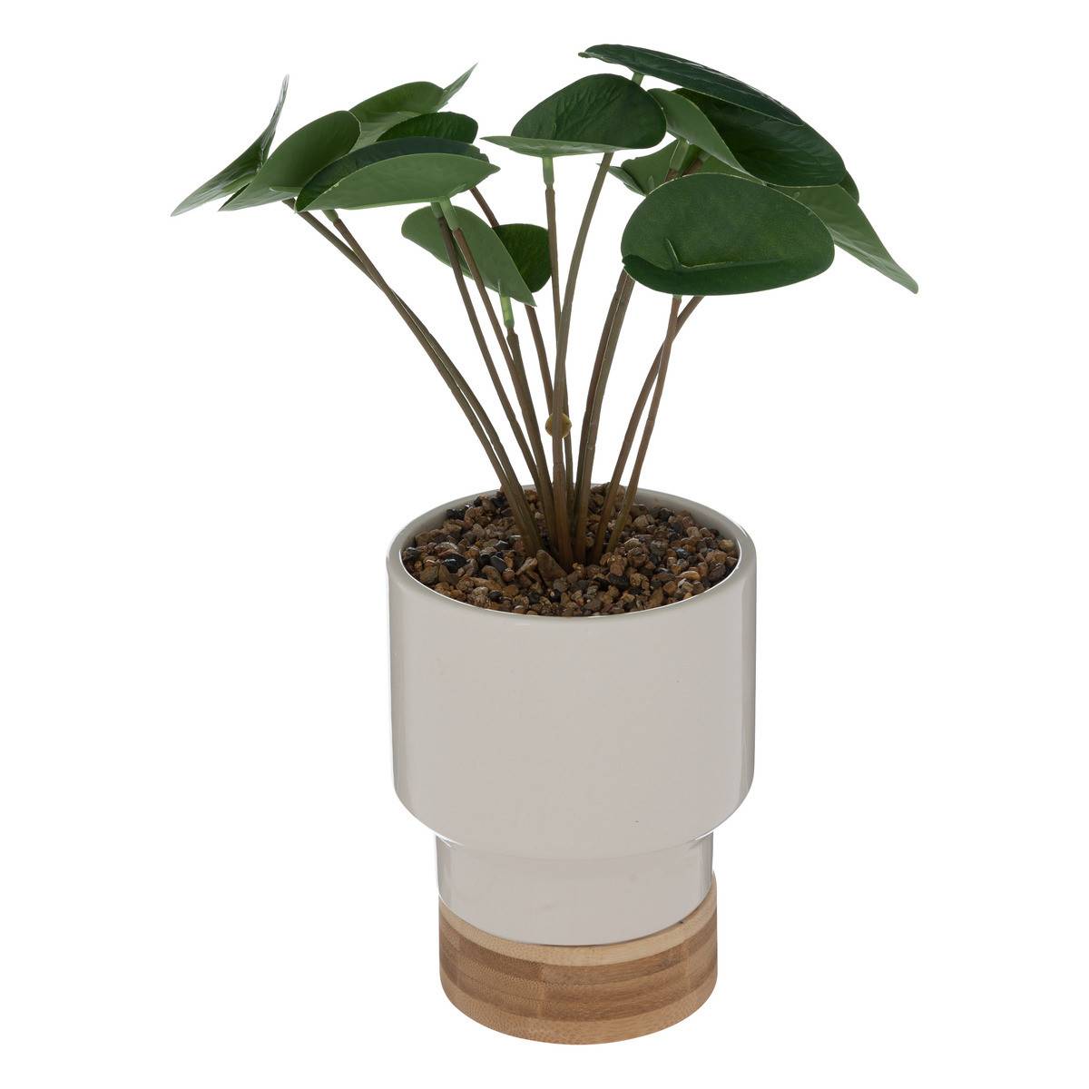 Plante artificielle pot en céramique Blanc cassé et Bambou H 26 cm - Image 1