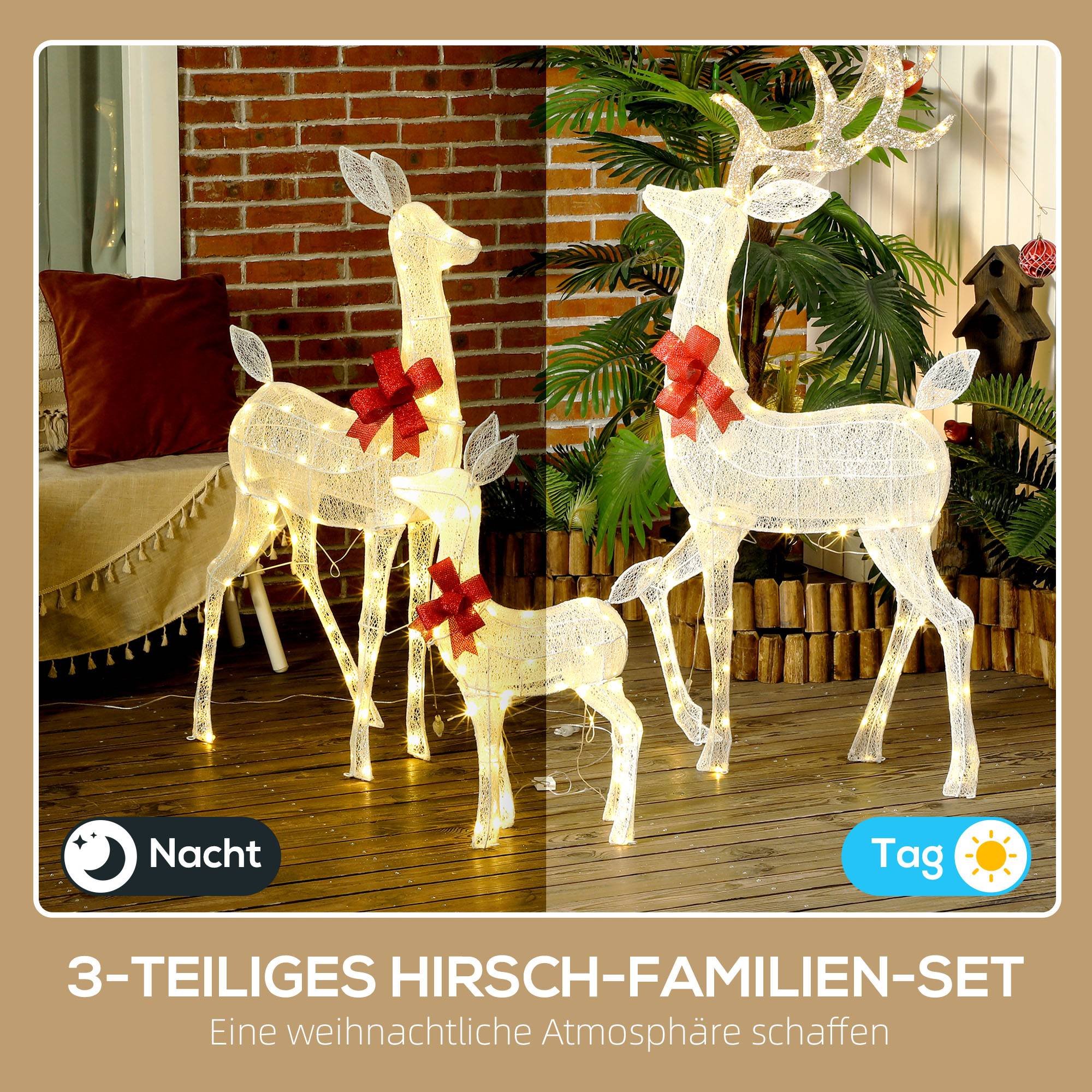 ComfortXL - Famille de rennes lumineuse acier polyester argentée pour jardin avec 283 LED blanc chaud et fixation au sol - Image 4