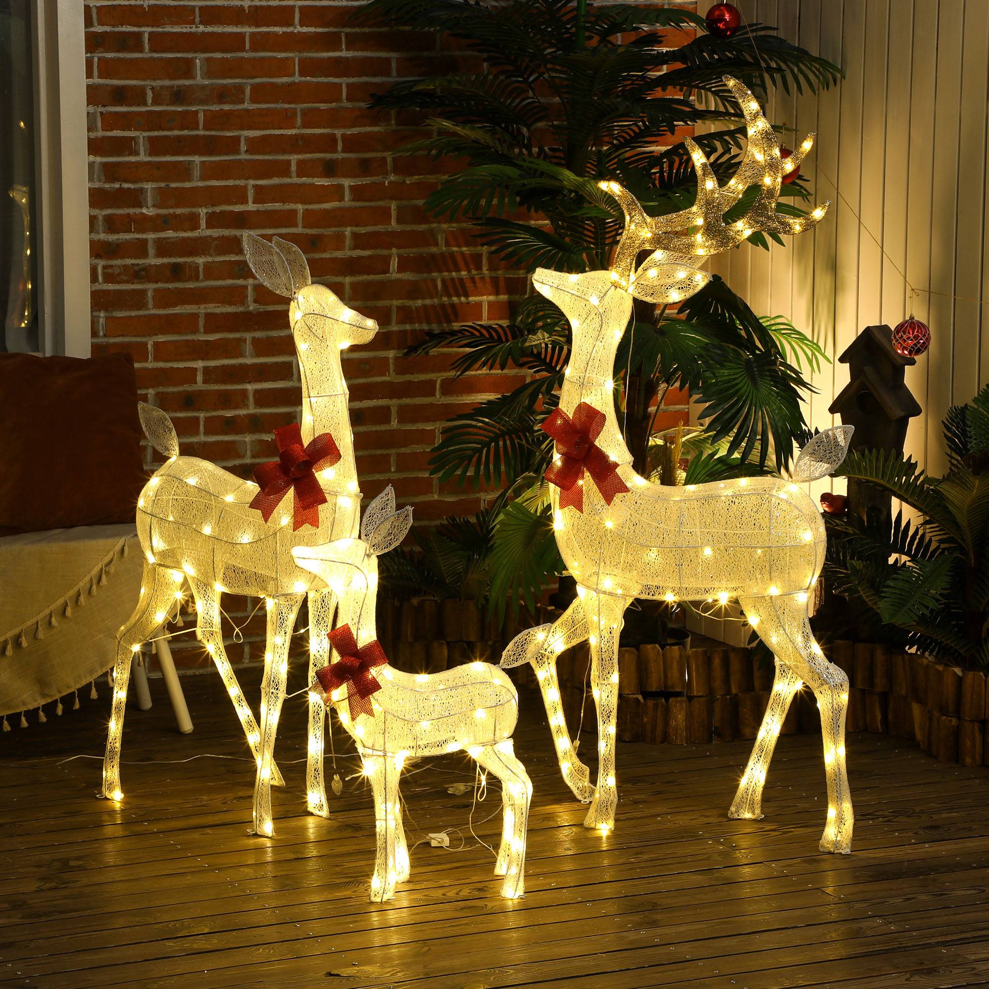 ComfortXL - Famille de rennes lumineuse acier polyester argentée pour jardin avec 283 LED blanc chaud et fixation au sol - Image 9