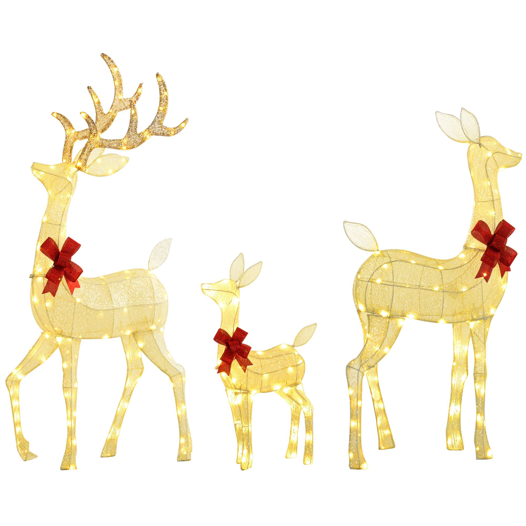 ComfortXL - Famille de rennes lumineuse acier polyester argentée pour jardin avec 283 LED blanc chaud et fixation au sol - Image 2