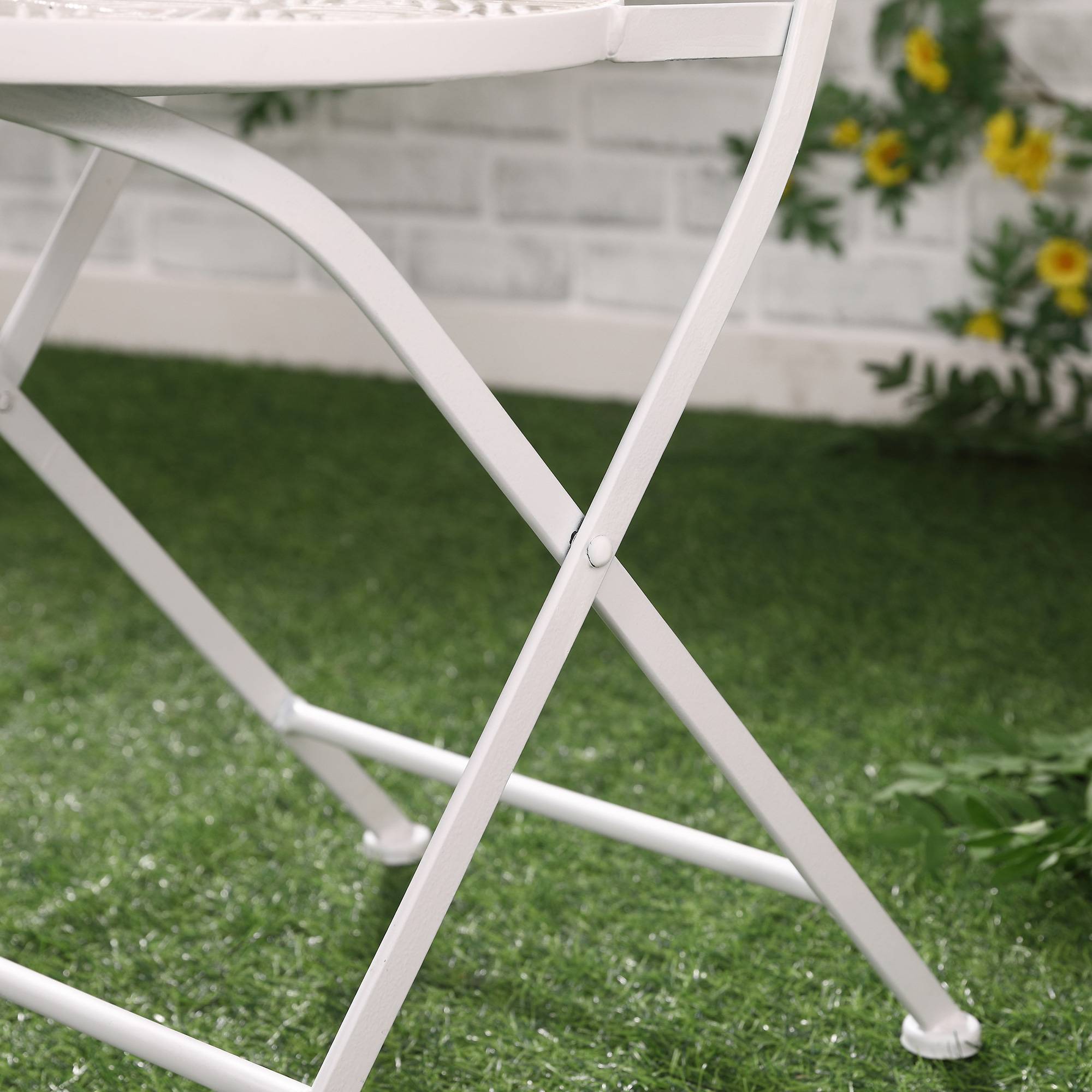 Outsunny - Ensemble de jardin bistro 3 pièces 2 chaises pliantes et table ronde - métal époxy, plateau mosaïque - blanc - Outsunny - Image 9