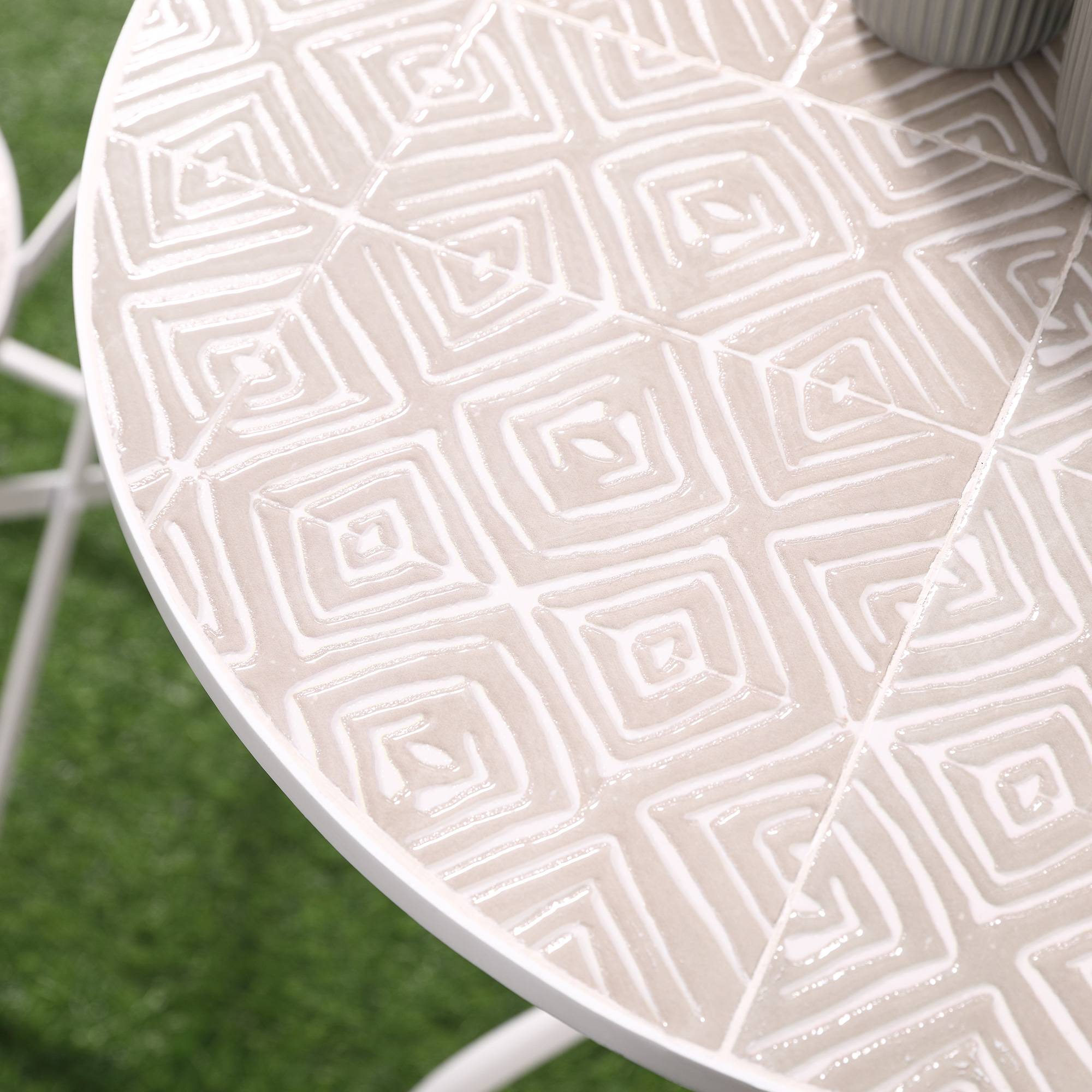 Outsunny - Ensemble de jardin bistro 3 pièces 2 chaises pliantes et table ronde - métal époxy, plateau mosaïque - blanc - Outsunny - Image 7