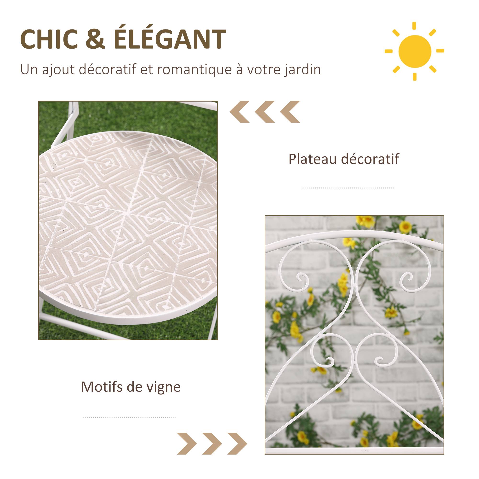 Outsunny - Ensemble de jardin bistro 3 pièces 2 chaises pliantes et table ronde - métal époxy, plateau mosaïque - blanc - Outsunny - Image 4