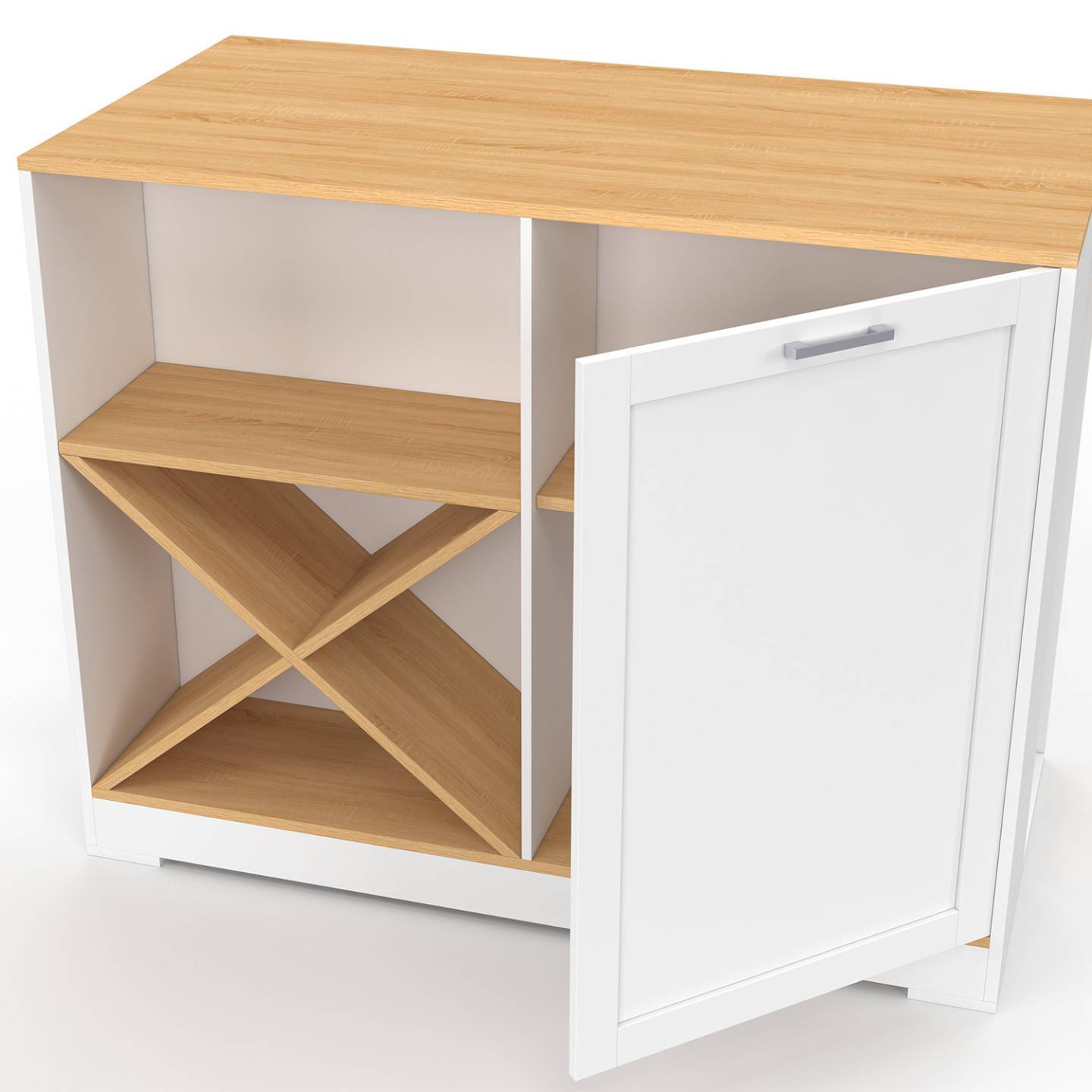 Table de bar îlot VITO 113 cm avec range-bouteilles bois blanc et plateau façon hêtre - Image 6