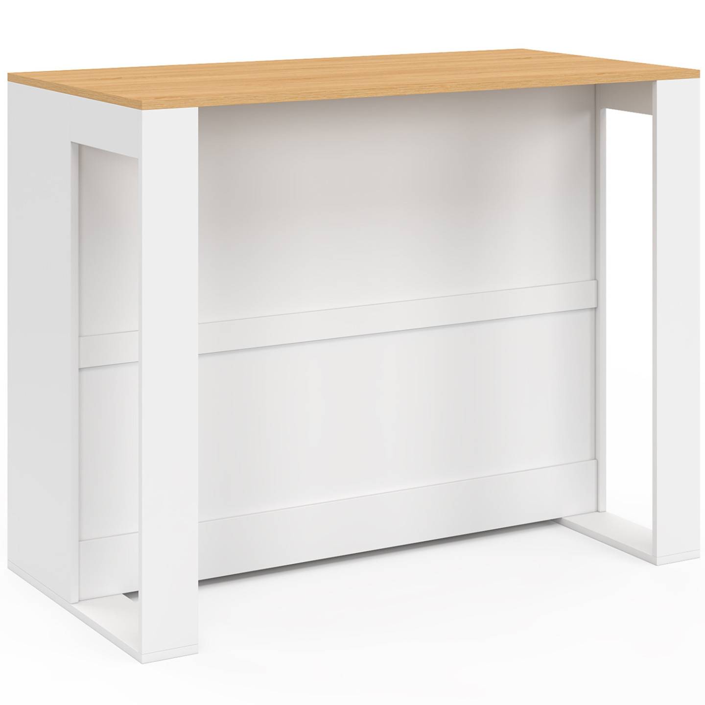 Table de bar îlot VITO 113 cm avec range-bouteilles bois blanc et plateau façon hêtre - Image 4