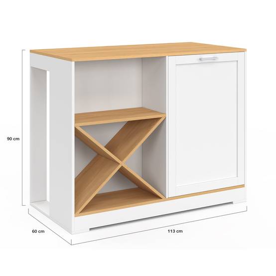 Table de bar îlot VITO 113 cm avec range-bouteilles bois blanc et plateau façon hêtre - Image 5