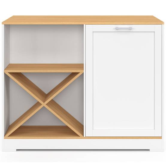 Table de bar îlot VITO 113 cm avec range-bouteilles bois blanc et plateau façon hêtre - Image 3
