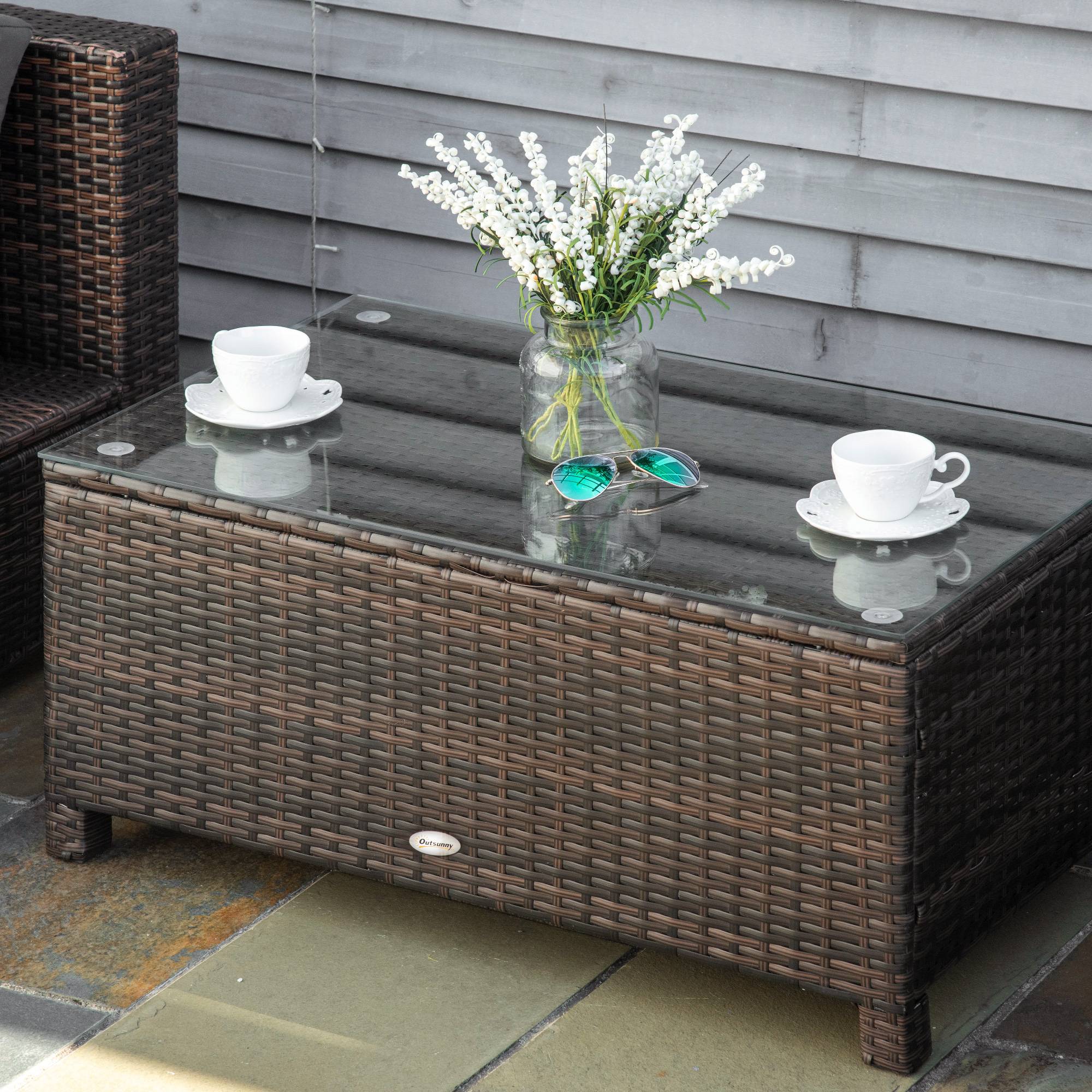 Table basse de jardin résine tressées marron 85 x 50 x 39 cm - PANGIVO - Image 9