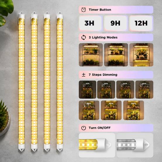 Support de Plantes En Bois avec LED 8 Niveaux Éclairage Horticole pour Salon Balcon Bureau - Image 5