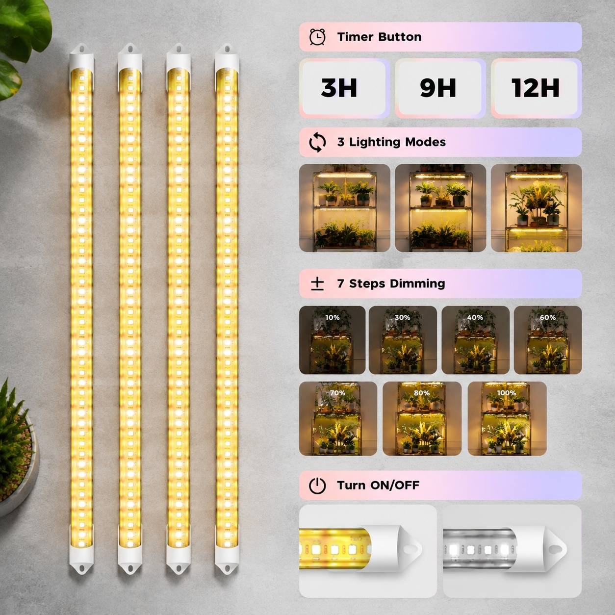 Support de Plantes En Bois avec LED 8 Niveaux Éclairage Horticole pour Salon Balcon Bureau - Image 5