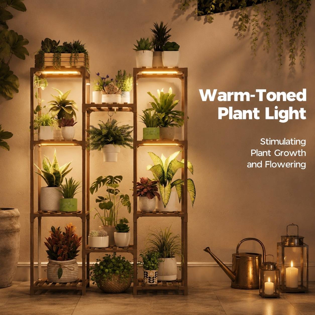 Support de Plantes En Bois avec LED 8 Niveaux Éclairage Horticole pour Salon Balcon Bureau - Image 2