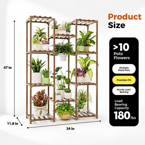 Support de Plantes En Bois avec LED 8 Niveaux Éclairage Horticole pour Salon Balcon Bureau - Image 6