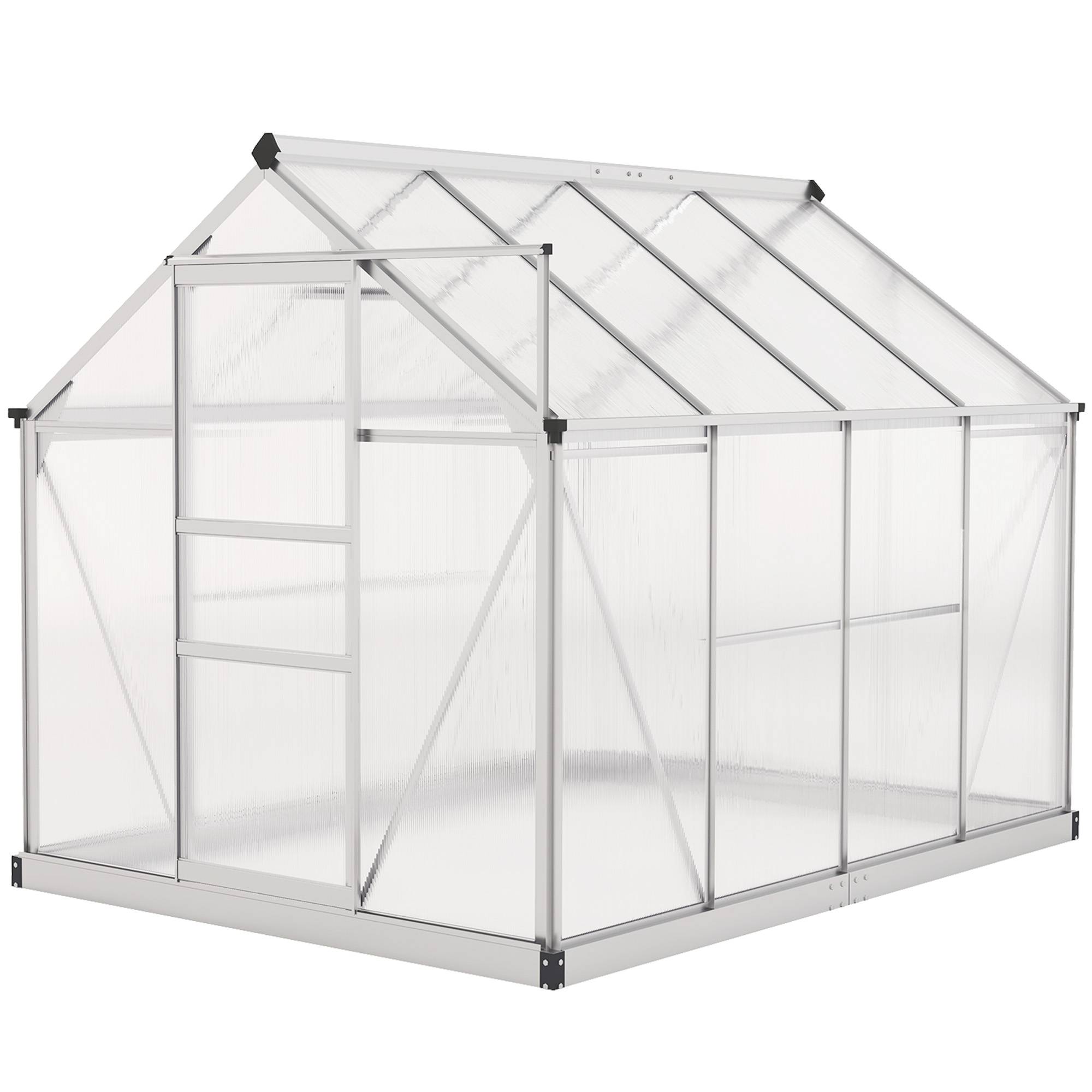 Serre avec lucarne, porte coulissante, transparente, polycarbonate+aluminium, 190 x 252 x 201cm - Image 2