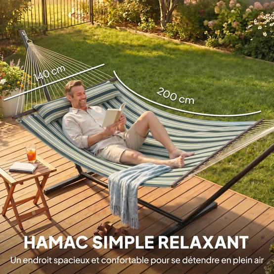 Hamac sur pied acier avec toile pour jardin coussin amovible barres d'écartement 353cm vert - ComfortXL Outdoor Living - Image 6