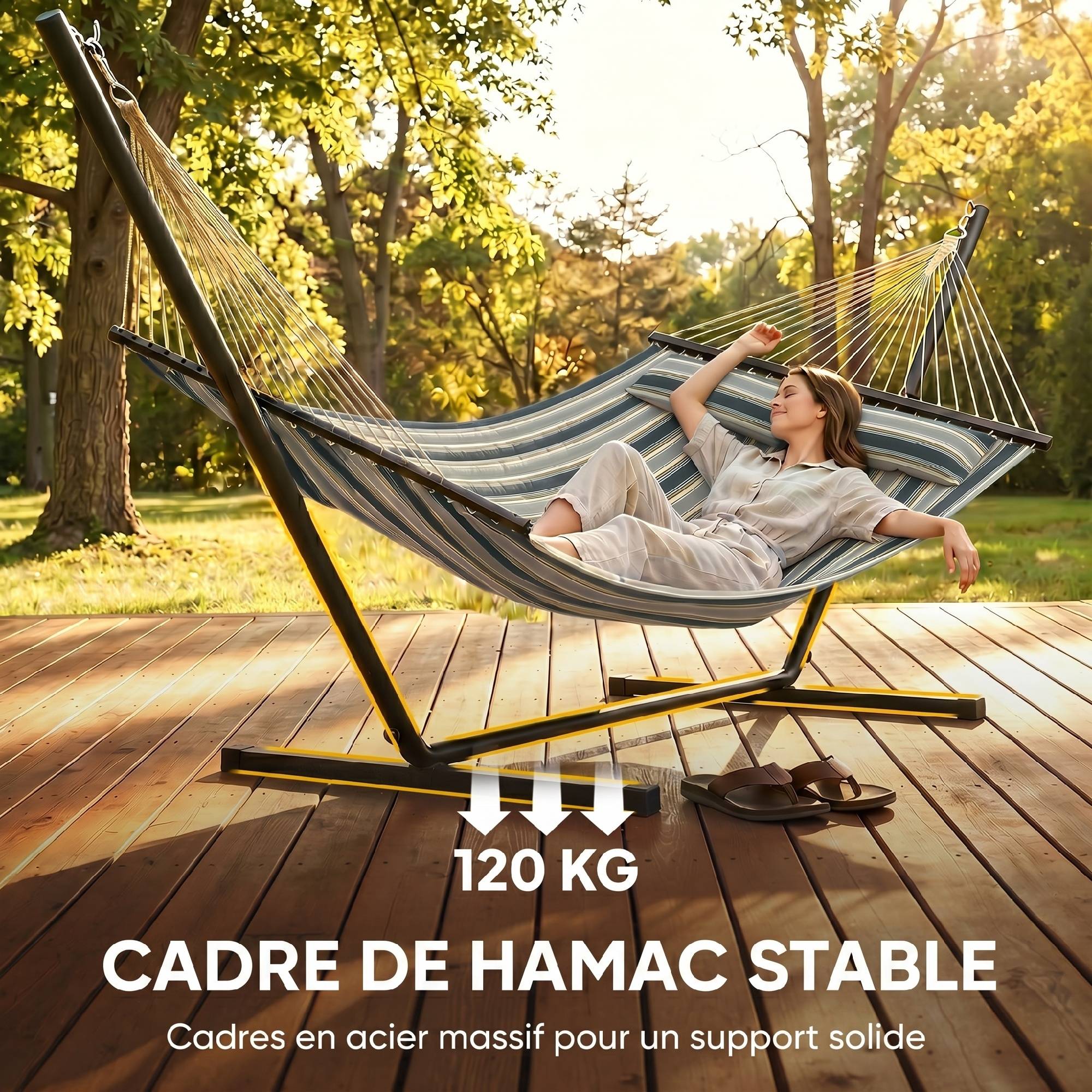 Hamac sur pied acier avec toile pour jardin coussin amovible barres d'écartement 353cm vert - ComfortXL Outdoor Living - Image 9