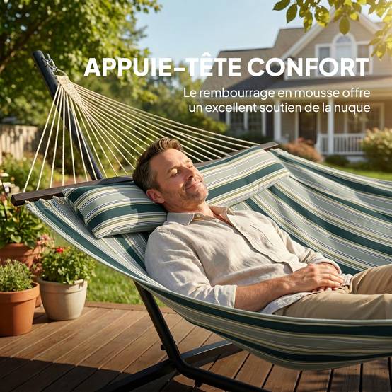 Hamac sur pied acier avec toile pour jardin coussin amovible barres d'écartement 353cm vert - ComfortXL Outdoor Living - Image 7