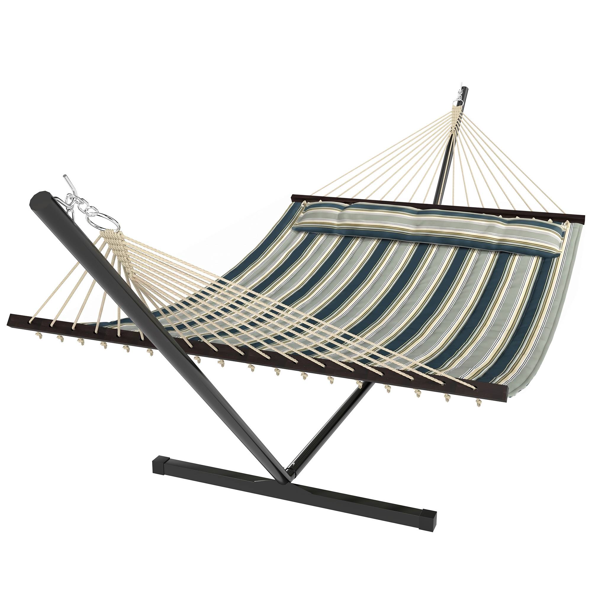 Hamac sur pied acier avec toile pour jardin coussin amovible barres d'écartement 353cm vert - ComfortXL Outdoor Living - Image 1