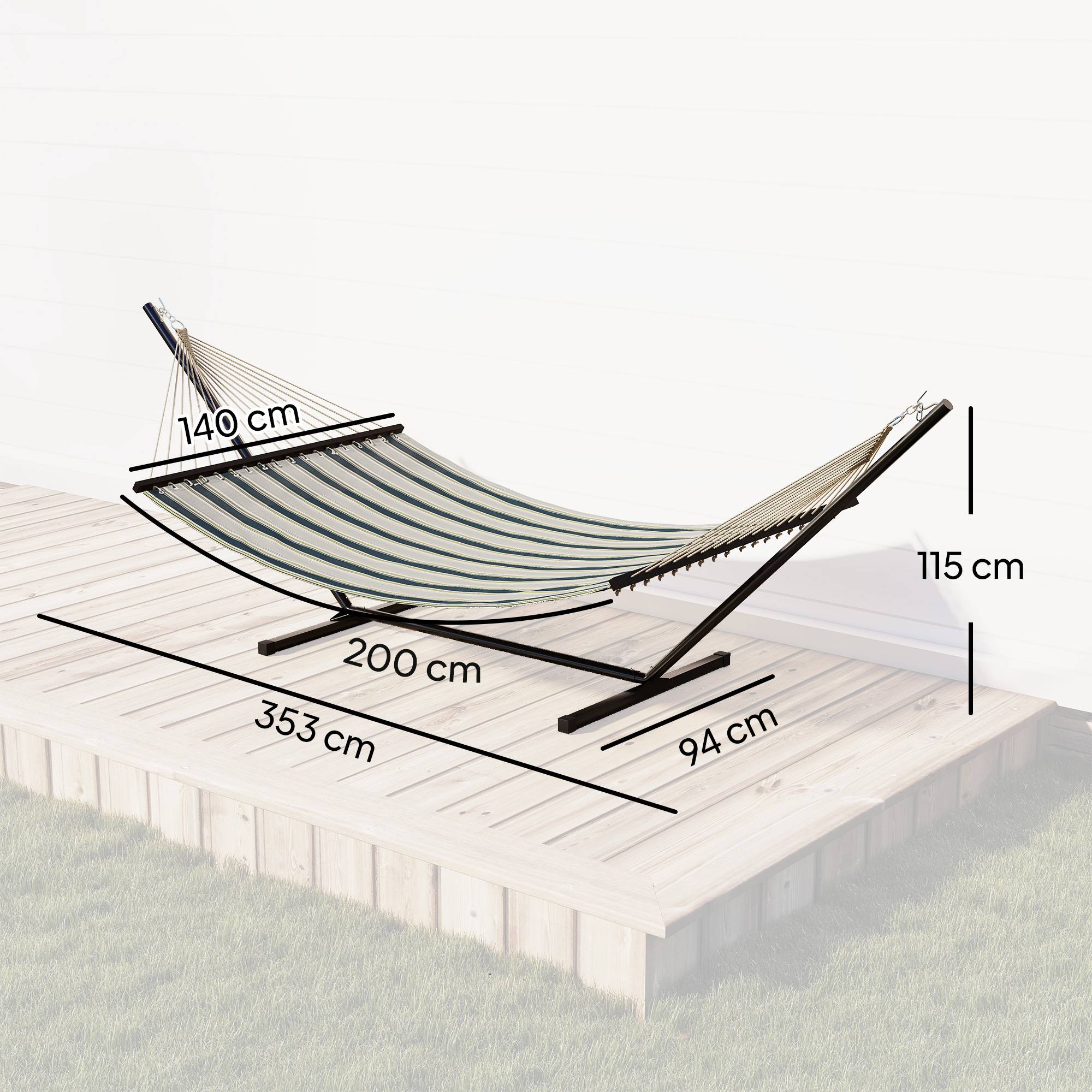 Hamac sur pied acier avec toile pour jardin coussin amovible barres d'écartement 353cm vert - ComfortXL Outdoor Living - Image 5