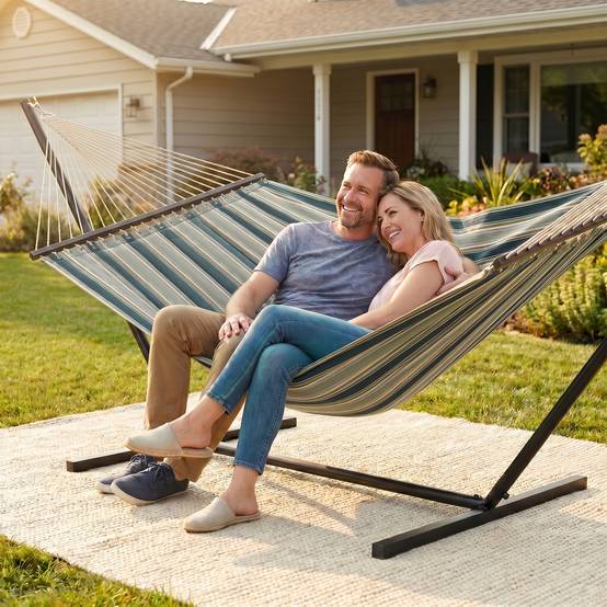 Hamac sur pied acier avec toile pour jardin coussin amovible barres d'écartement 353cm vert - ComfortXL Outdoor Living - Image 10