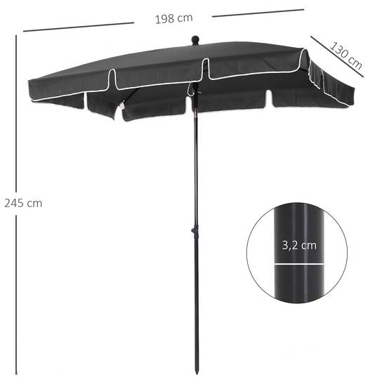 Parasol de jardin Parasol droit rectangulaire inclinable - 198x130x245cm Aluminium Gris fr278 - Image 5