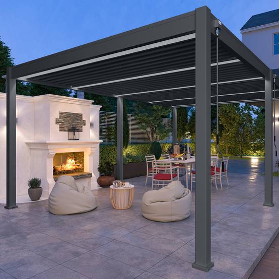 Ombrea - Pergola bioclimatique Ombréa autoportante VS - 4x6M Anthracite + 2 stores - Image 2