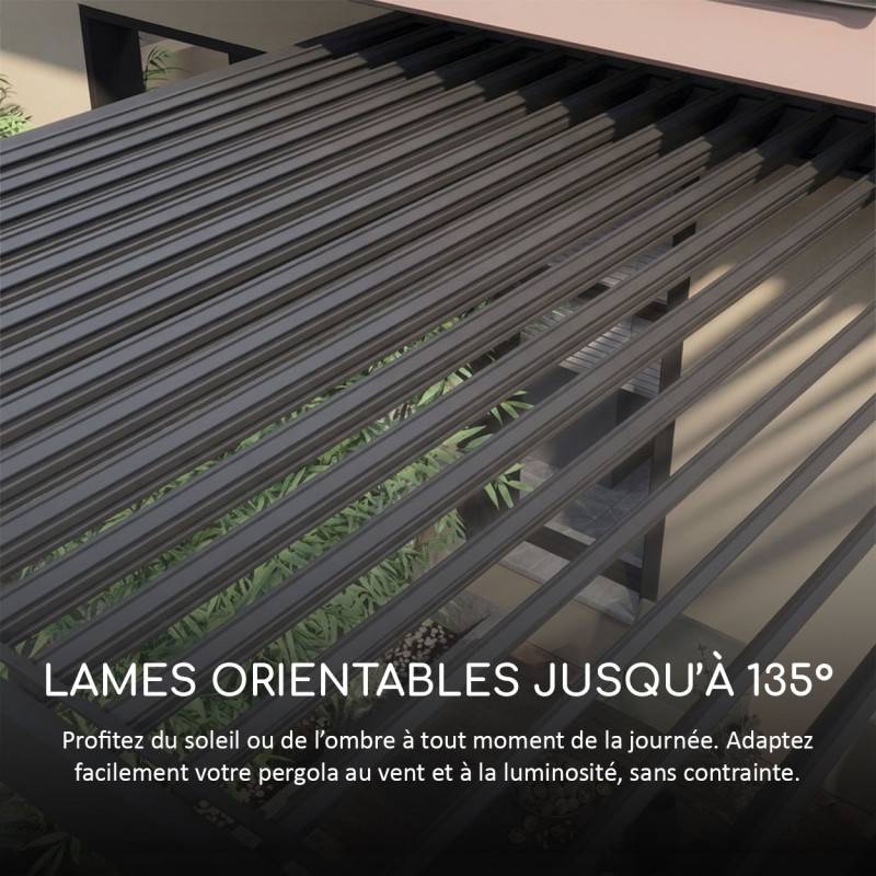 Ombrea - Pergola bioclimatique Ombréa autoportante VS - 4x6M Anthracite + 2 stores - Image 10