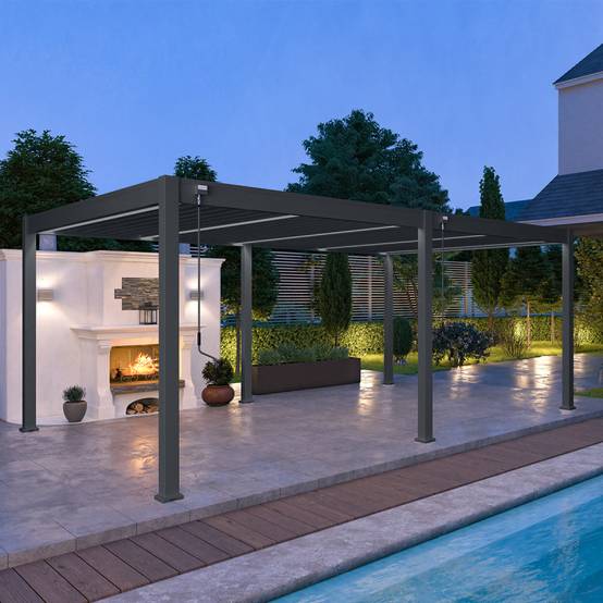 Ombrea - Pergola bioclimatique Ombréa autoportante VS - 4x6M Anthracite + 2 stores - Image 4